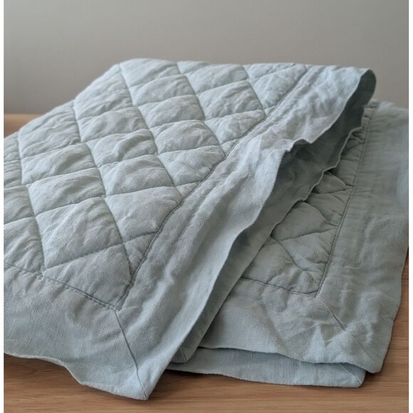 Pottery Barn Mint Green Belgian Flax Linen Diamond Quilted Sham (ONE) Standard - Picture 4 of 4